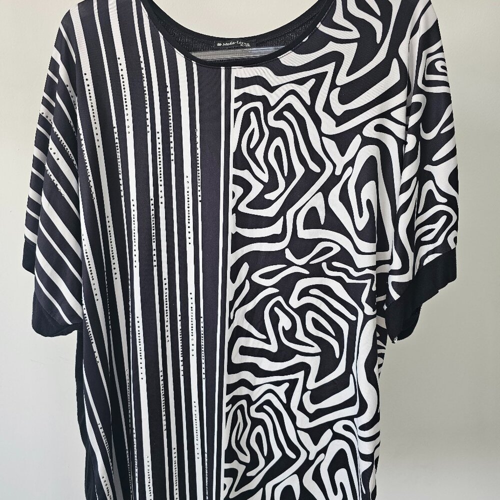 Moda Lizza Color Block/Print Beaded Blouse